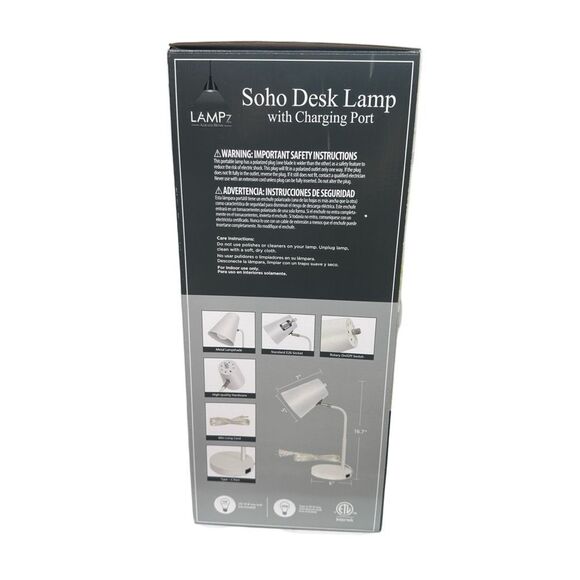 LAMPz SoHo Desk Lamp with Charging Port - White - 16.7” x 6” - Picture 2 of 4